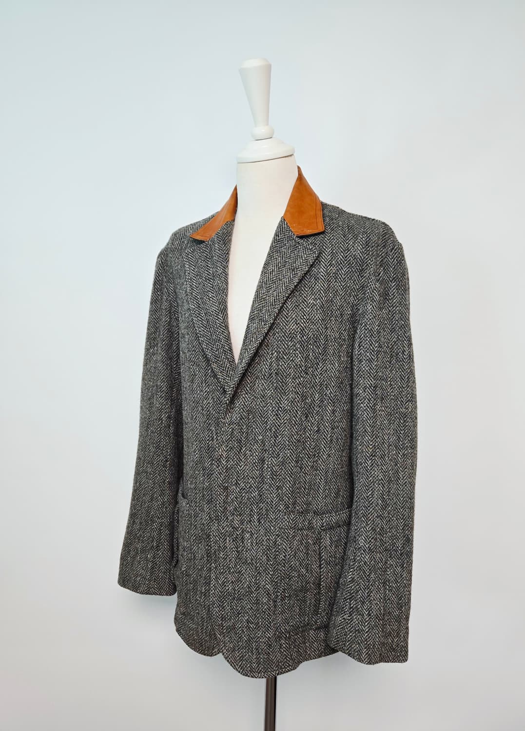 해리스트위드 가죽 카라 블레이저 자켓 상품이미지2