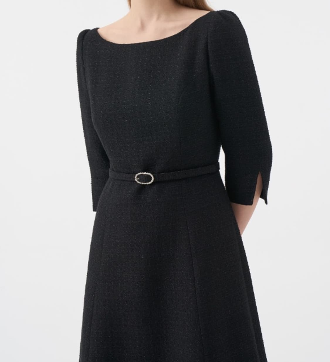 ame 엠므 보트넥 트위드 벨트원피스 블랙(새상품/정가 328,000원 상품이미지7