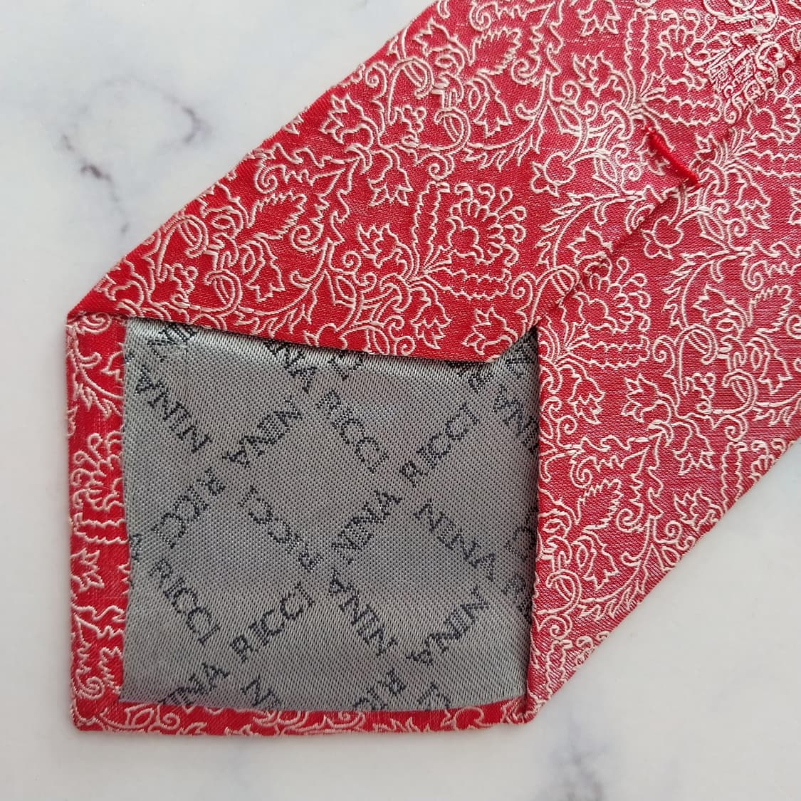 니나리치 실크 레드 페이즐리 플라워 넥타이 9.3cm A+등급 K2405 상품이미지8