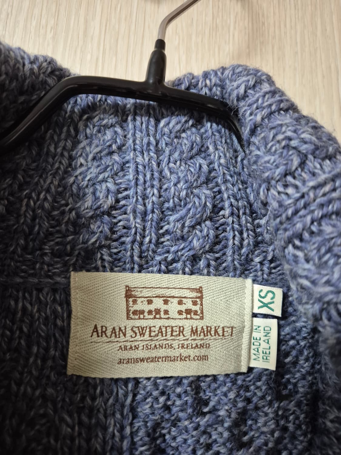 아란 스웨터 마켓 케이블 니트 메리노울  가디건 블루 상품이미지6