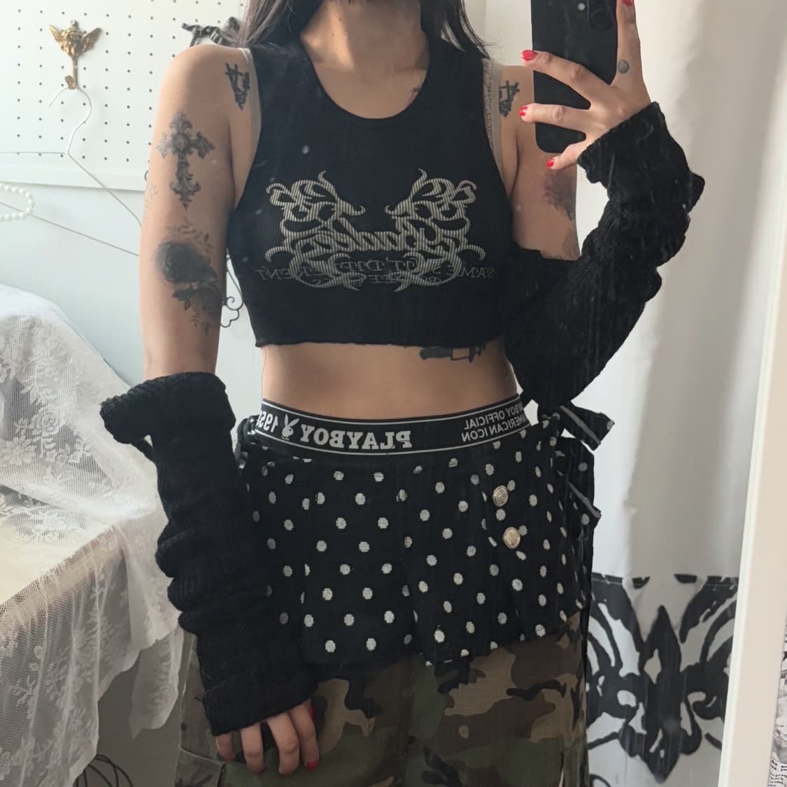 • black Dot Pleated Layered Skirt 상품이미지3