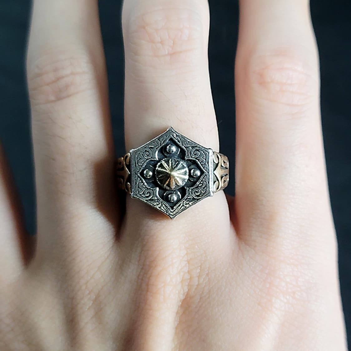 Arcanis 실버 남자 엔틱 빈티지 명품 태양 명예 수호 반지 상품이미지8
