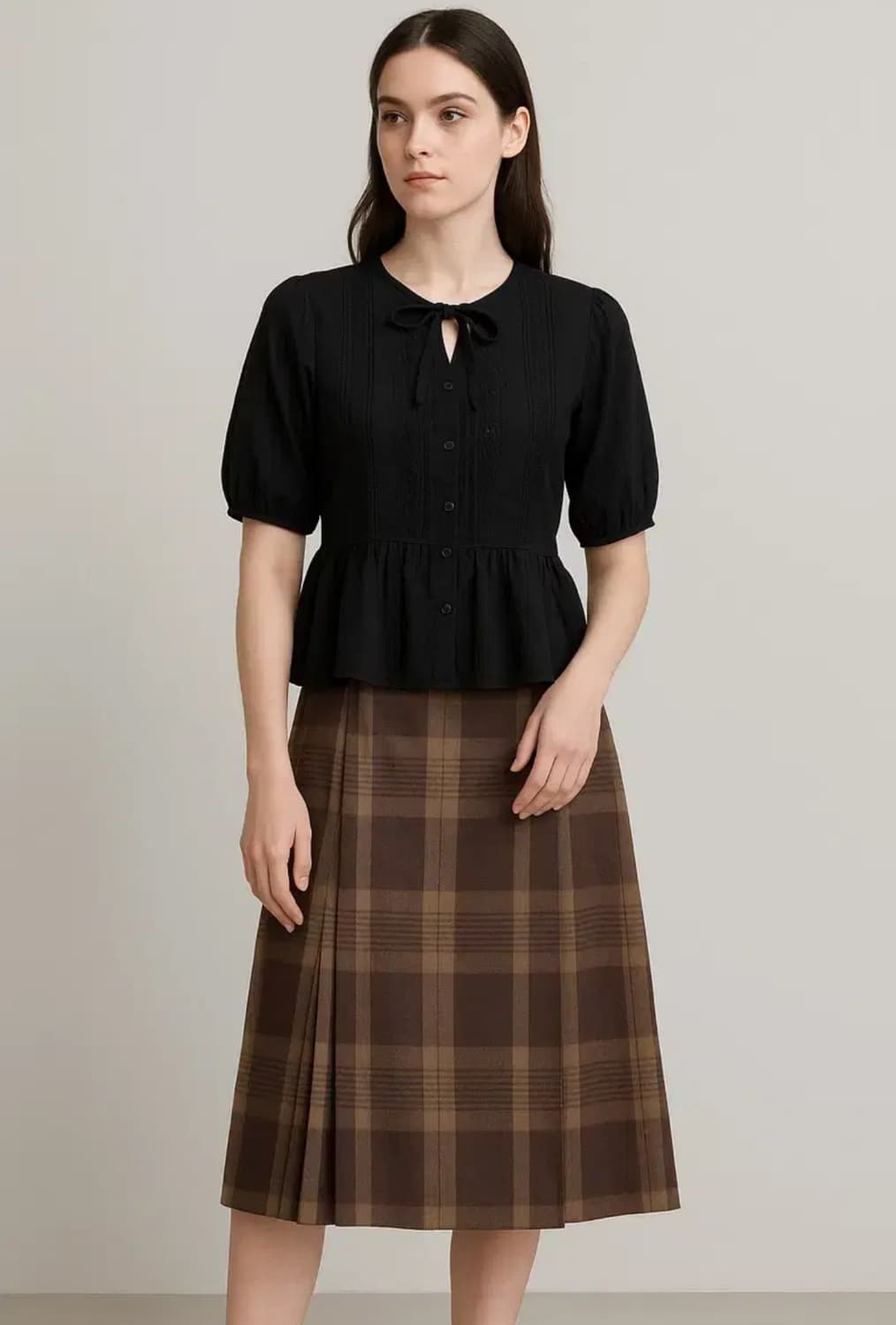JPN  블랙 레이스 리본 블라우스 상품이미지1