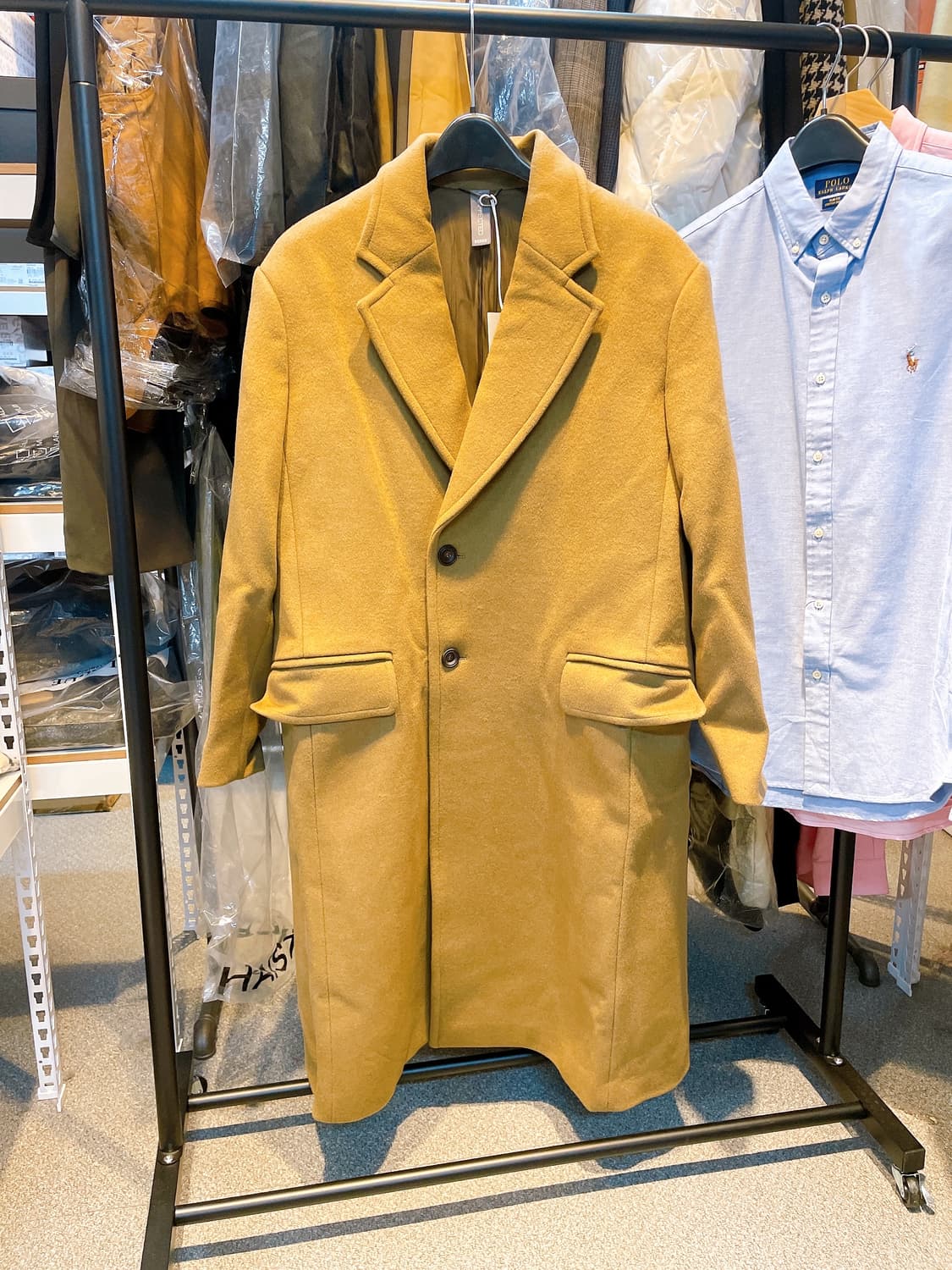 (정품/새상품) 언어펙티드 남성 카멜 캐시미어 울 롱 코트 상품이미지1