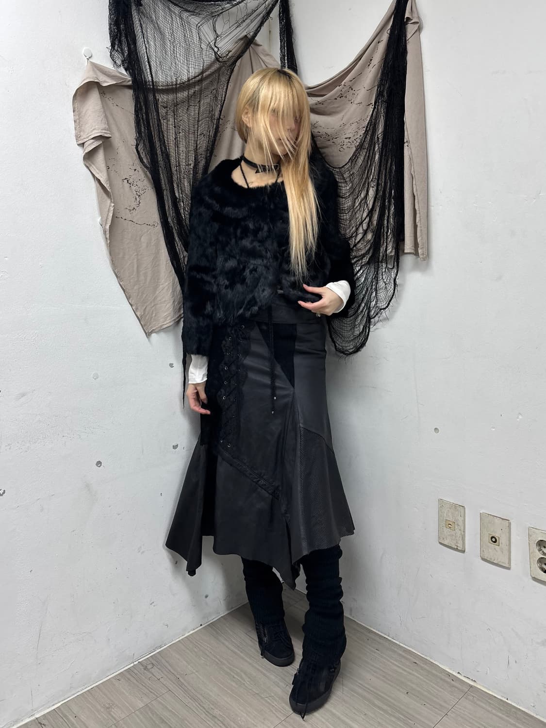 Rabbit Fur Black Wide Cuff Jacket 상품이미지2