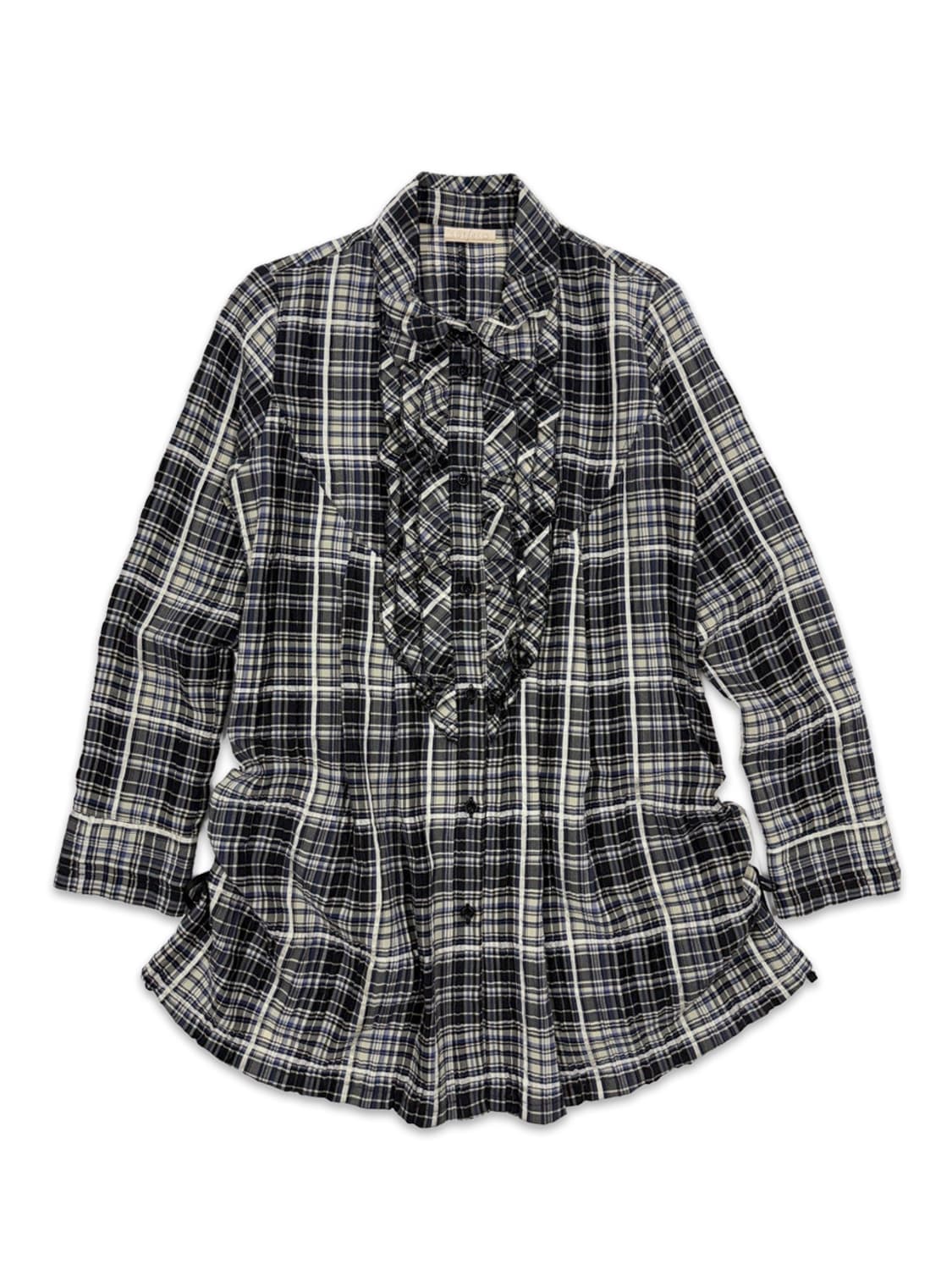 빈티지 sut/eso 블루 체크 프릴 셔링 셔츠 미니 원피스 상품이미지1