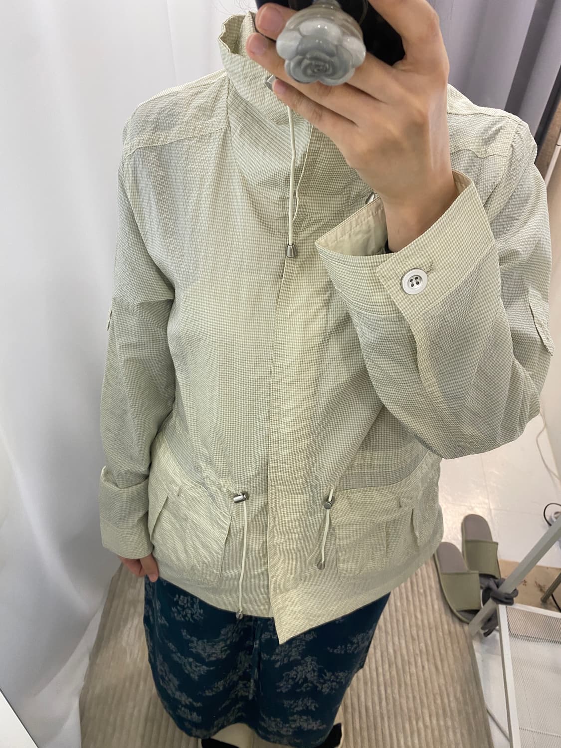 일본빈티지 잔체크 아이보리베이지 바람막이 상품이미지6