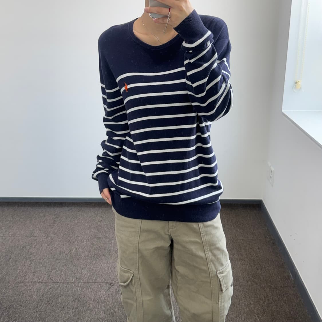Polo 폴로 오렌지포니 네이비 스트라이프 니트 상품이미지1