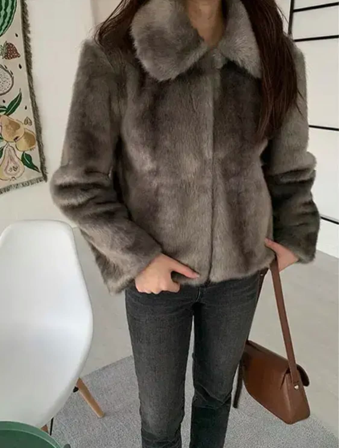 노네임 버킨 카라 그레이 퍼자켓 숏자켓 상품이미지6