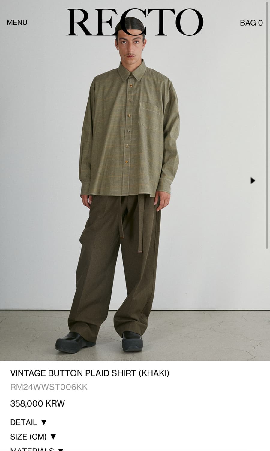 렉토 24fw 빈티지 버튼 체크셔츠 m size 상품이미지1