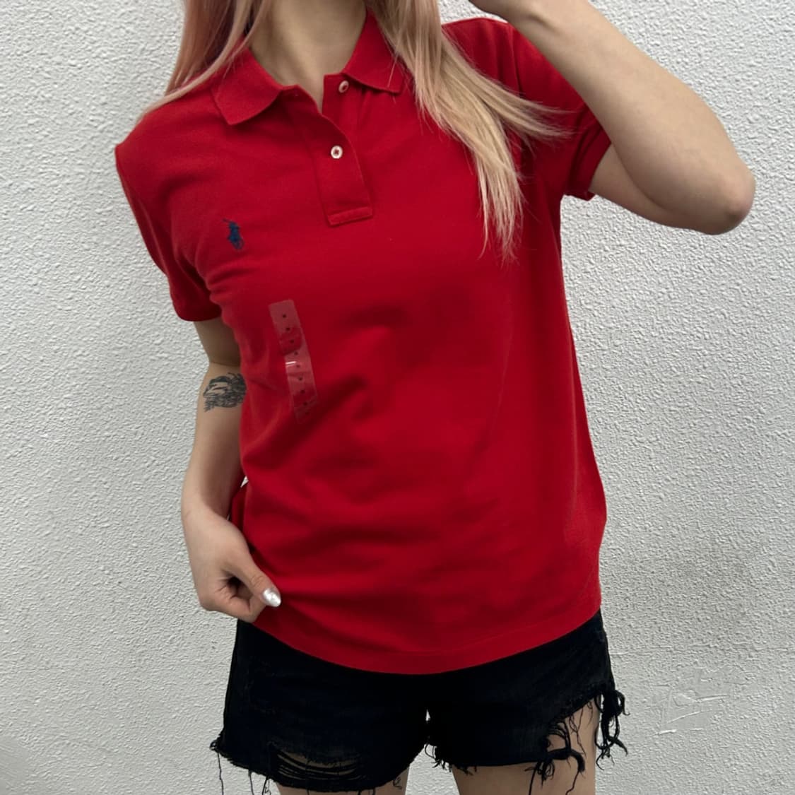 폴로 랄프로렌 네이비포니 레드 카라 티 M 상품이미지1