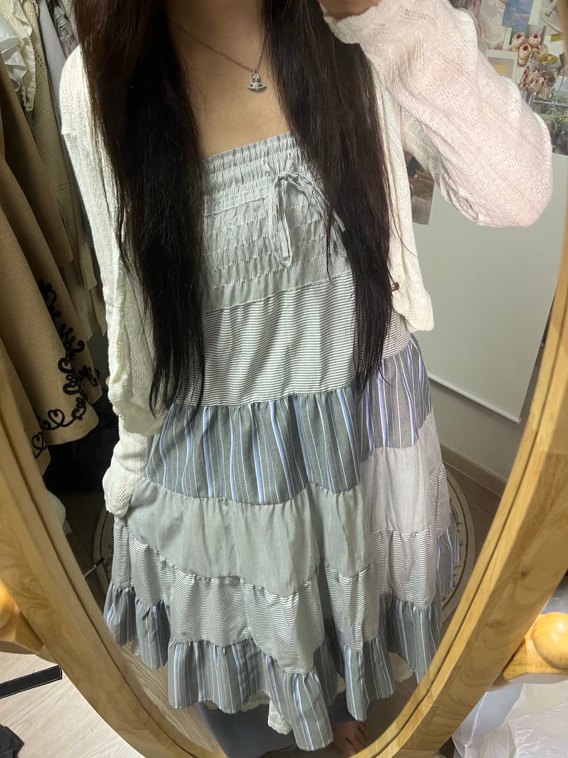 모리걸 스트라이프 패치워크 끈원피스 상품이미지1