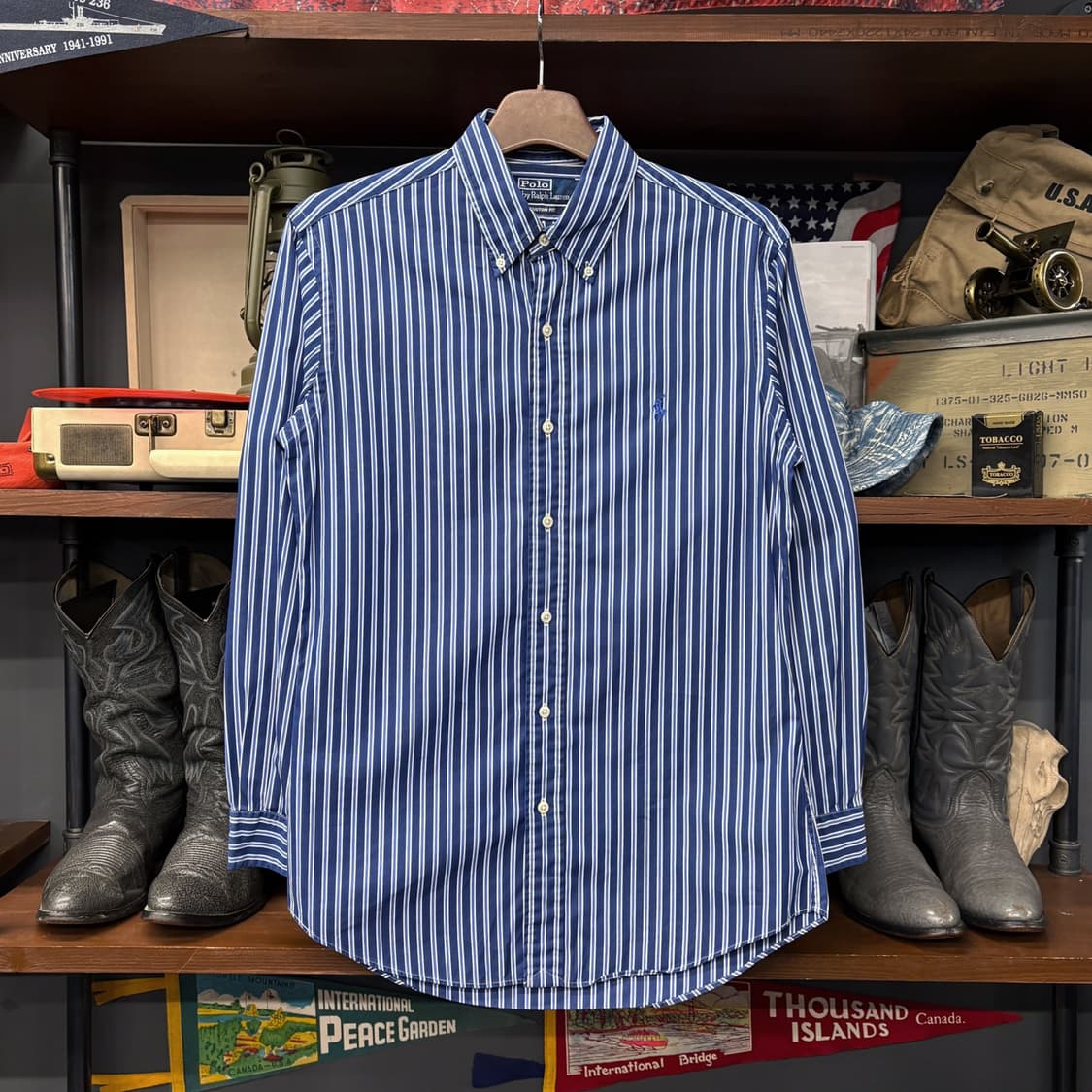 90s 폴로 랄프로렌 멀티 블루 스트라이프 버튼다운 셔츠 N795 상품이미지1