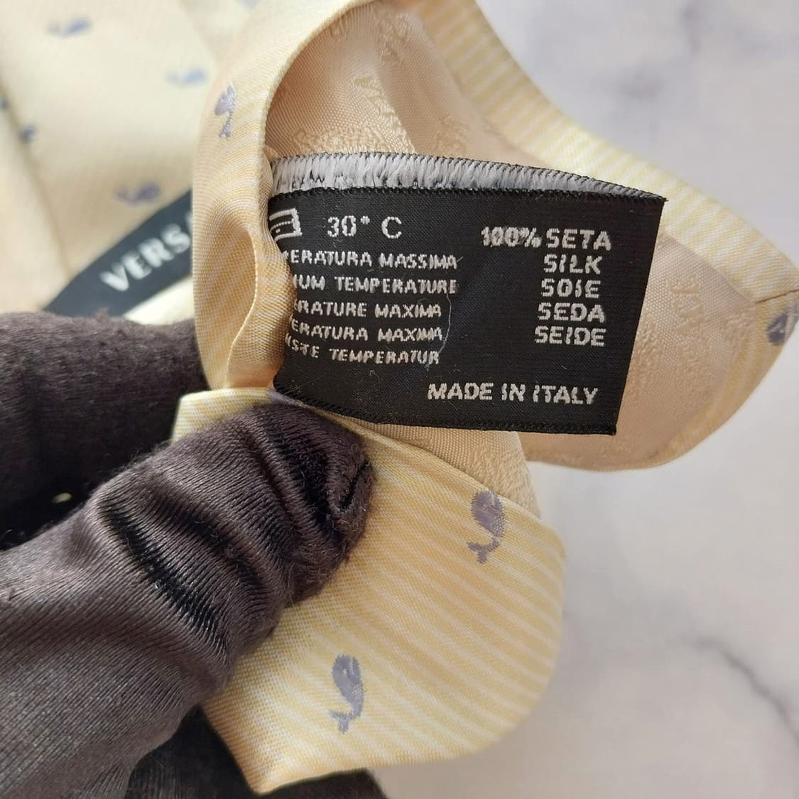 베르사체 실크 레몬 올오버 고래 패턴 넥타이 9.1cm B등급 K1918 상품이미지10