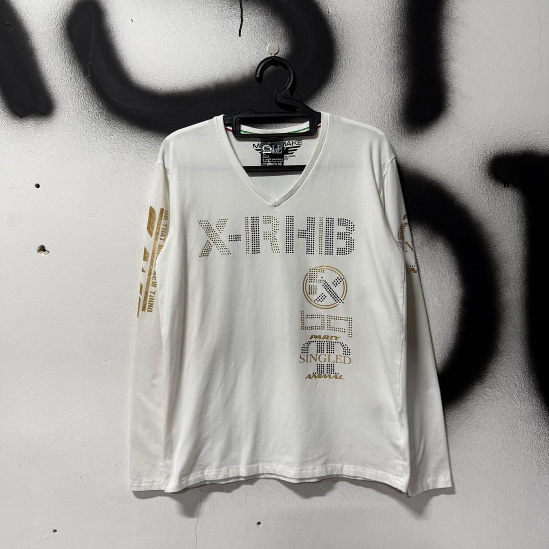 VTG 빈티지 브이넥 비즈 , 풀 프린팅 롱 슬리브 티셔츠 상품이미지2