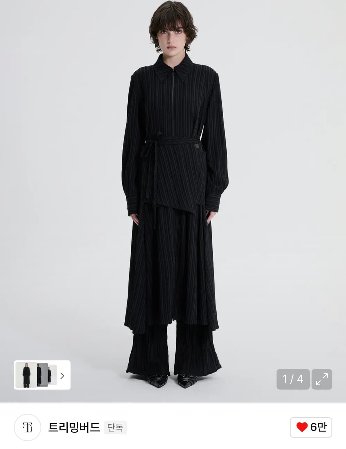 트리밍버드 랩 셔츠 원피스 블랙 Wrap Shirt One-piece  상품이미지1