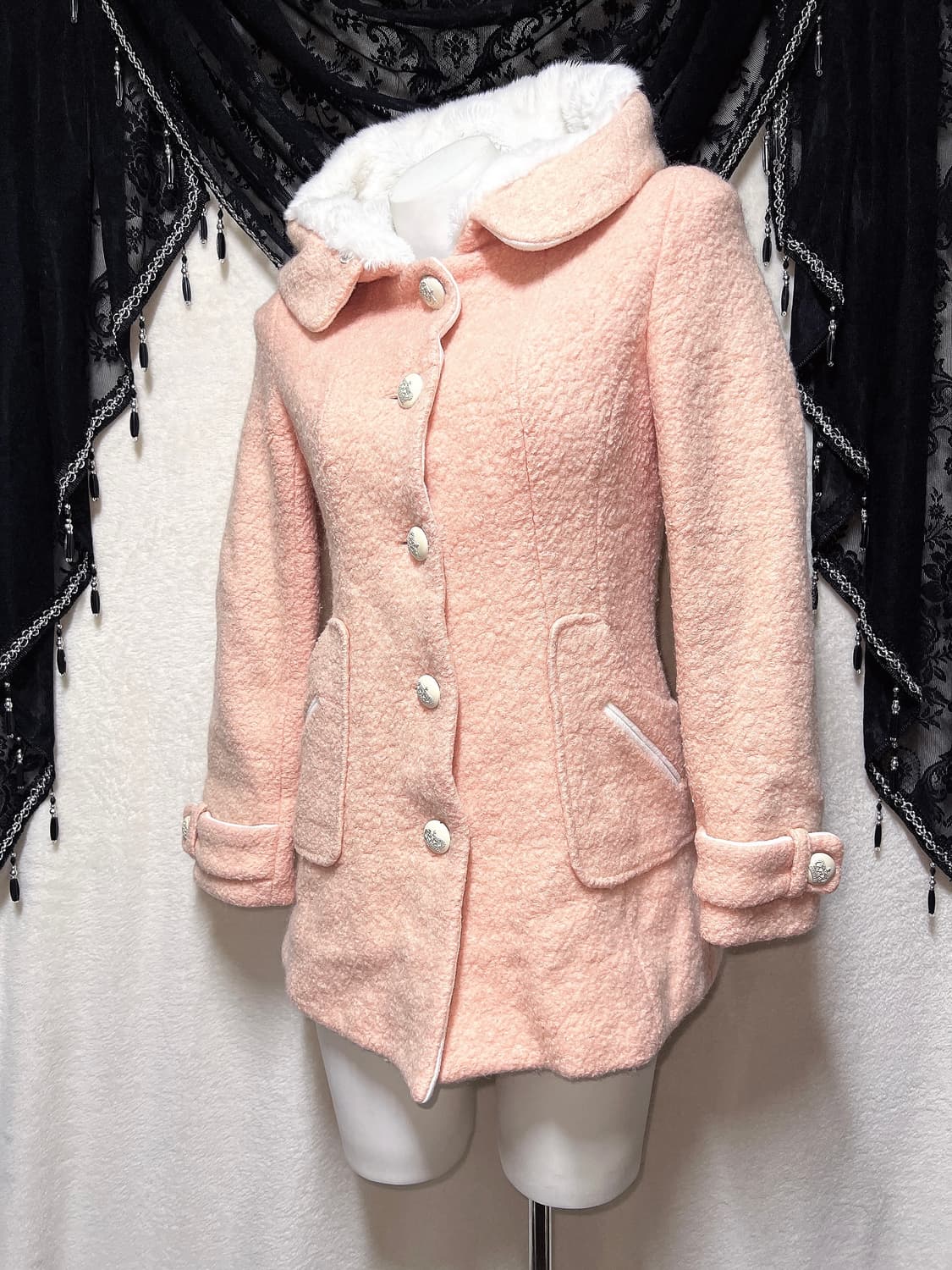 히메갸루 라떼 로맨틱 로걀 핑크 퍼후드 코트 자켓 러블리 핀터 하치 상품이미지5