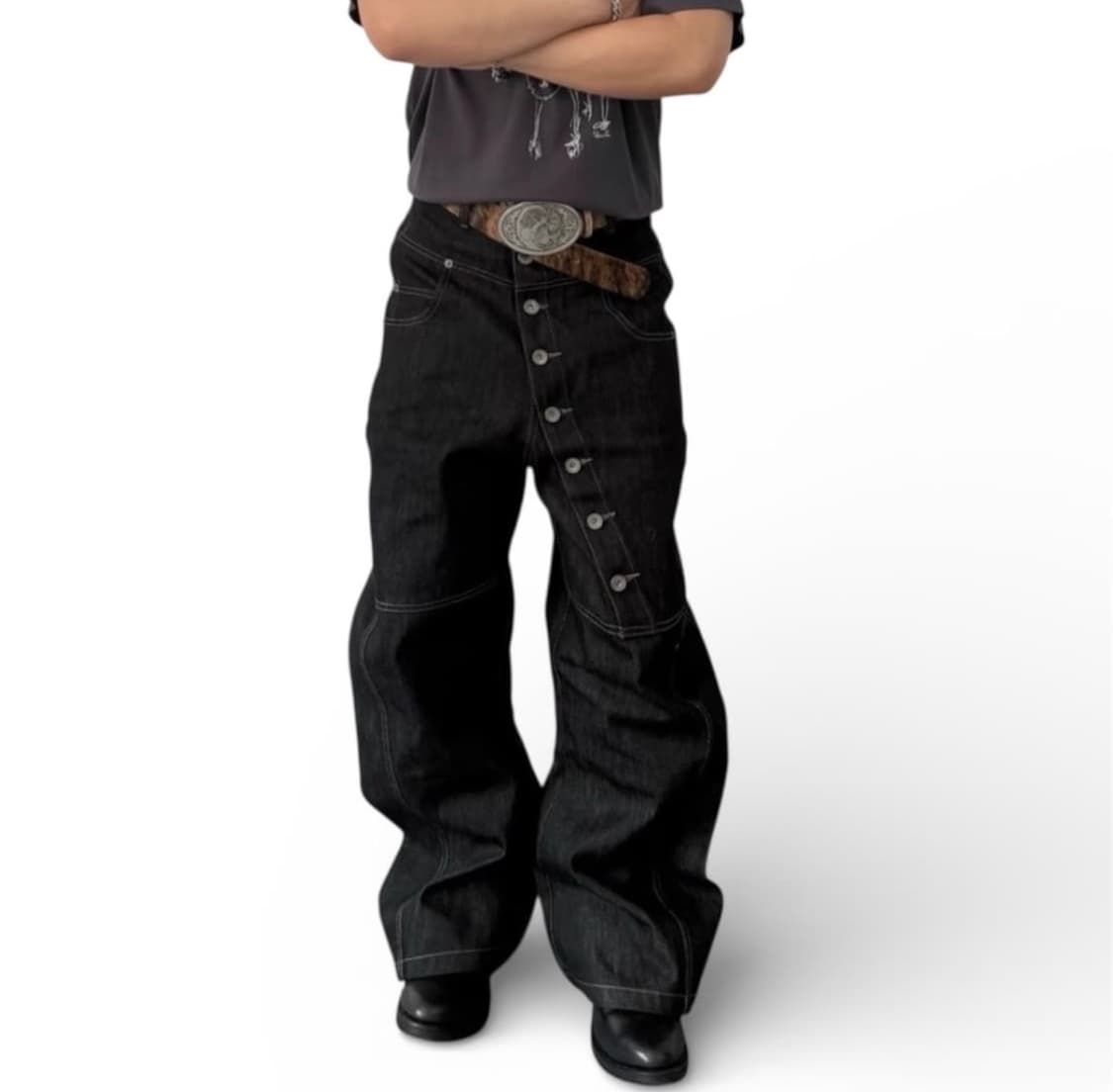 커브드 버튼 데님 팬츠 상품이미지1