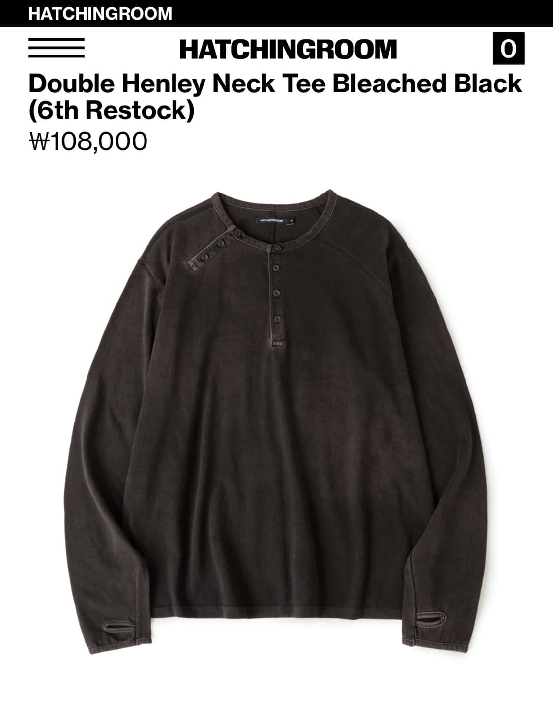 해칭룸 Double HenleyNeck Tee Bleached Black 상품이미지1