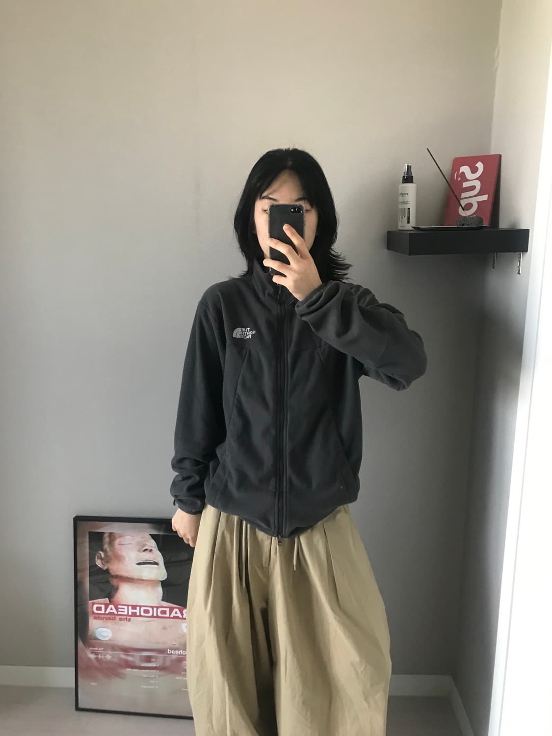 노스페이스 로고 그레이 플리스 집업 상품이미지1