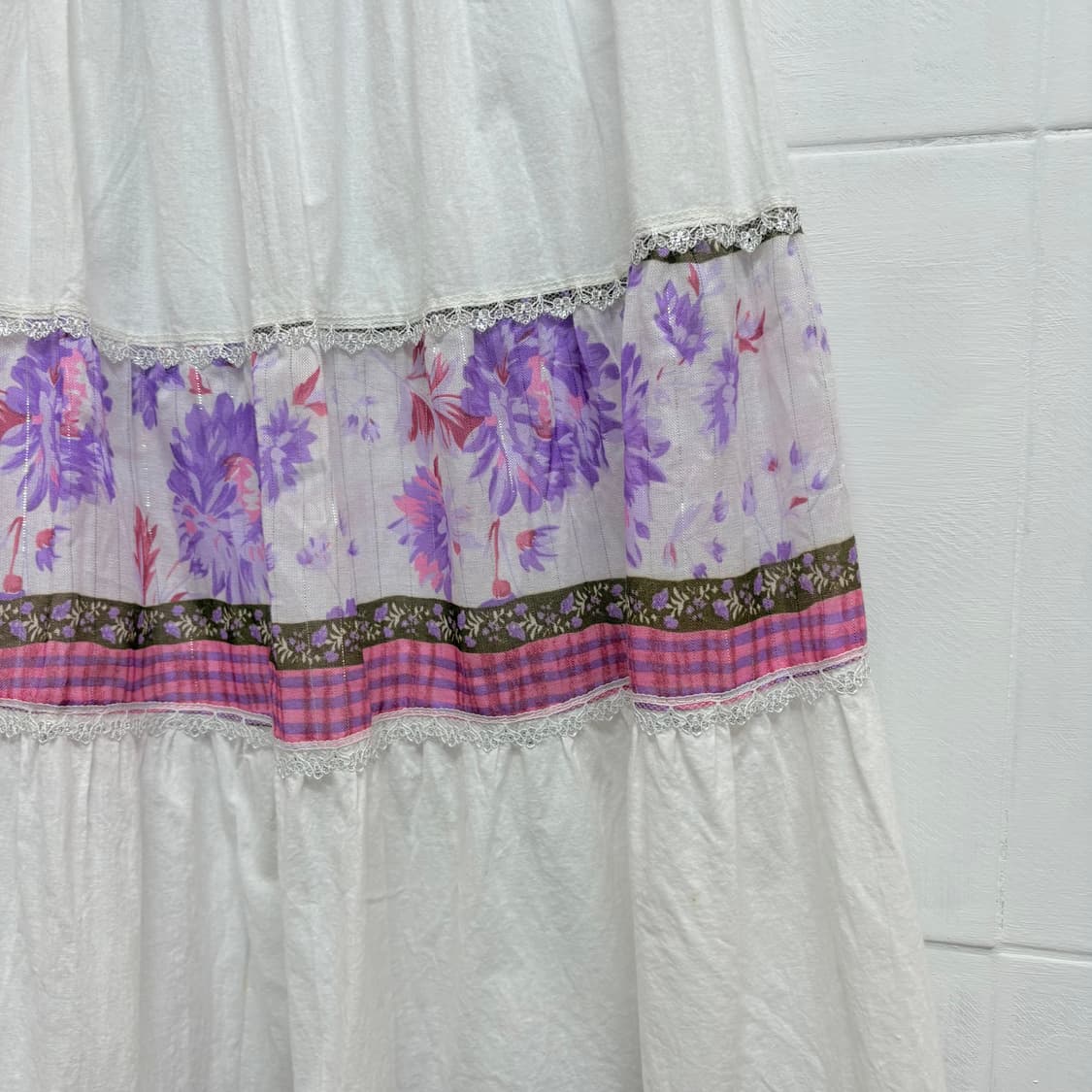 화이트 퍼플 패치워크 캉캉 히피 레이스 롱 스커트 JPN 상품이미지2