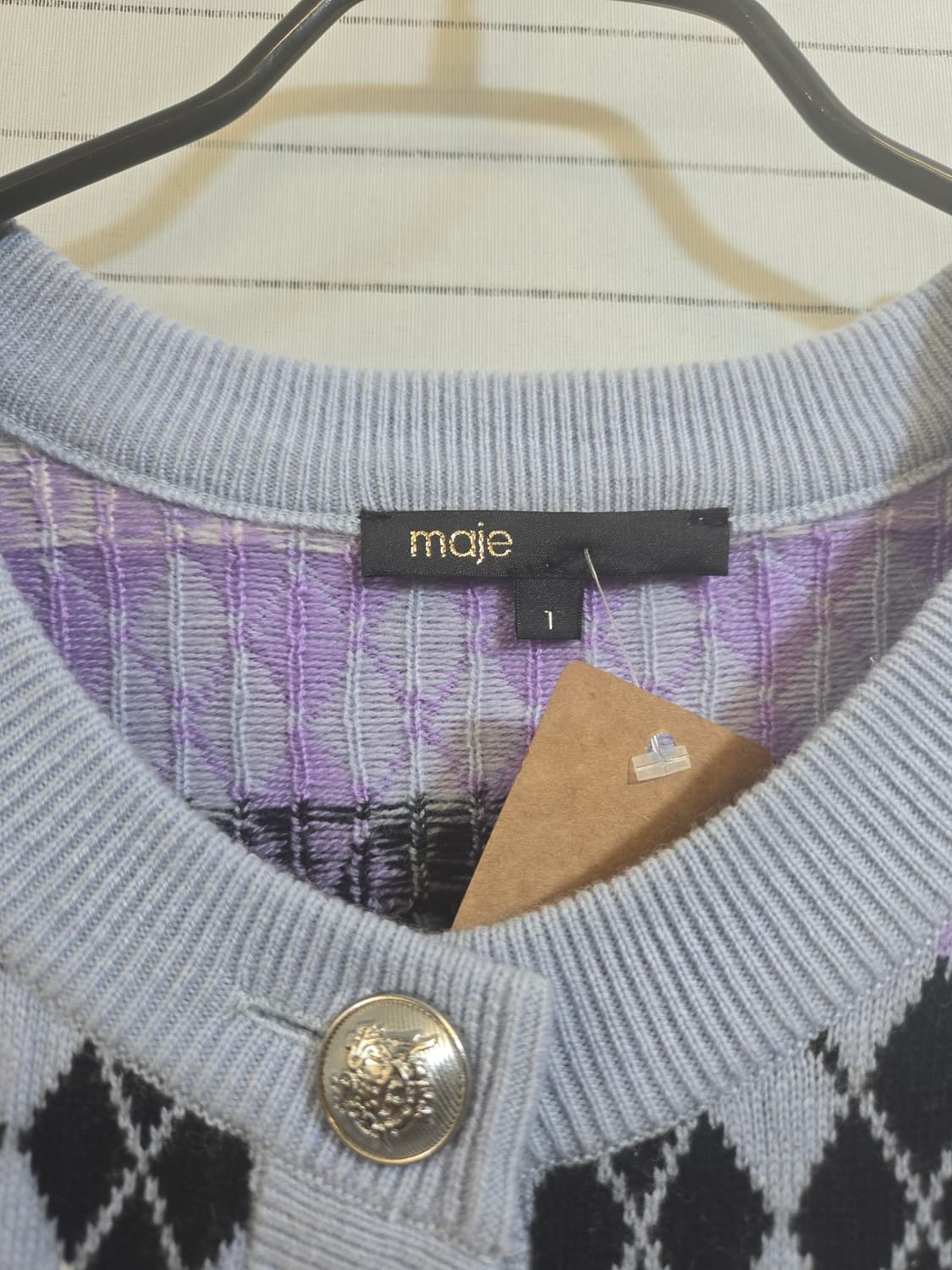 마쥬 아가일 니트 가디건 퍼플 1사이즈 상품이미지2