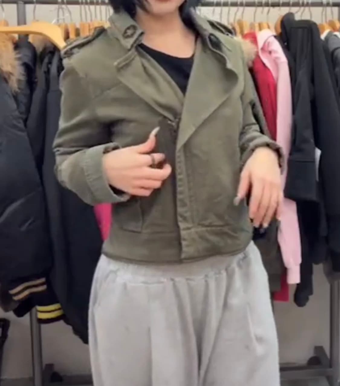 카키 크롭 야상자켓 y2k 그런지 빈티지 상품이미지3