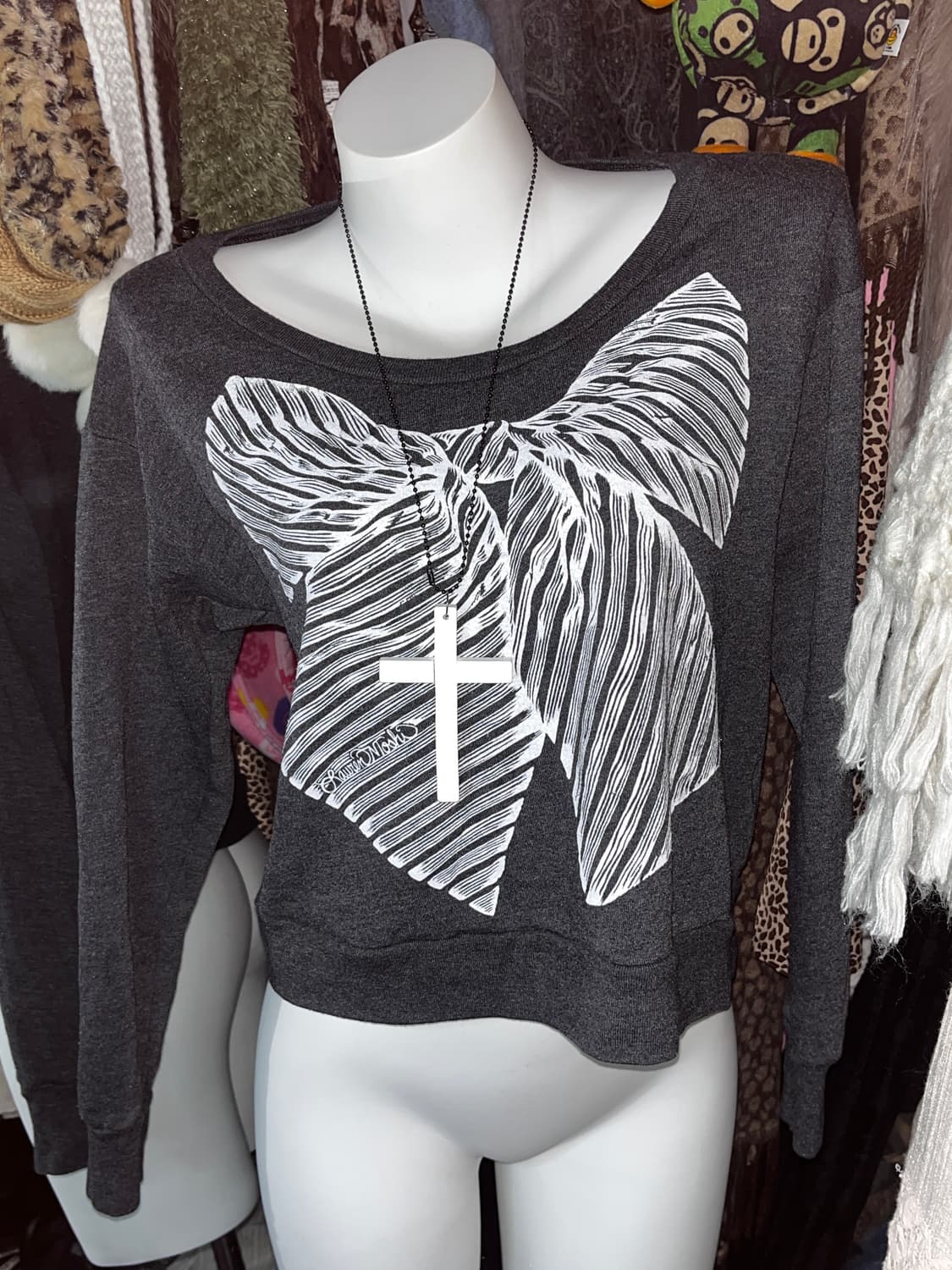 모리 그레이 리본 맨투맨 탑 jpn 상품이미지1