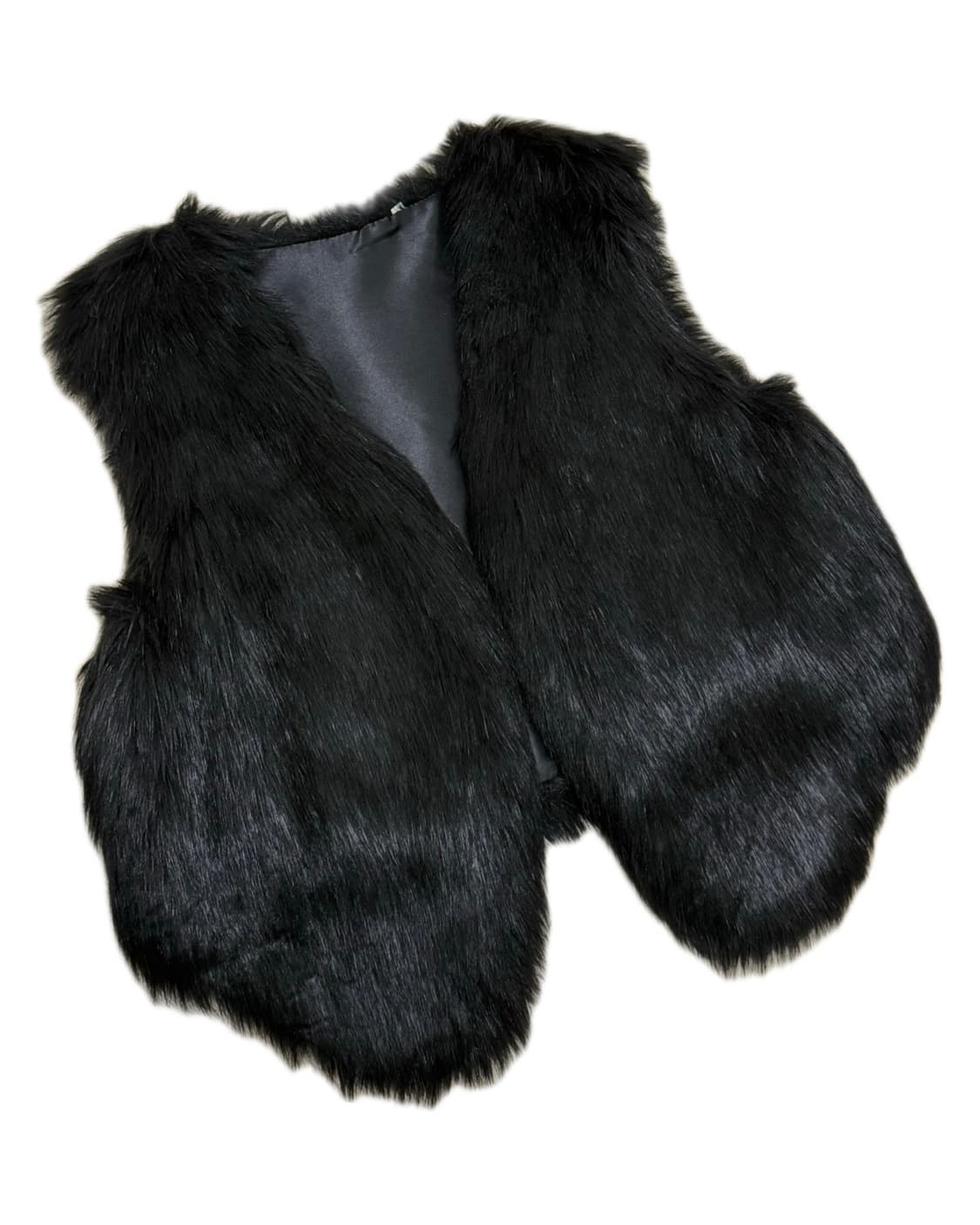 빈티지 블랙 퍼 크롭 베스트 슬리브리스 상품이미지1