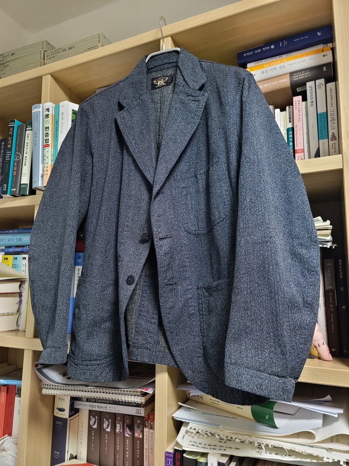 더블알엘 인디고 솔트앤페퍼 샴브레이 3버튼 테일러드 워크자켓 상품이미지8