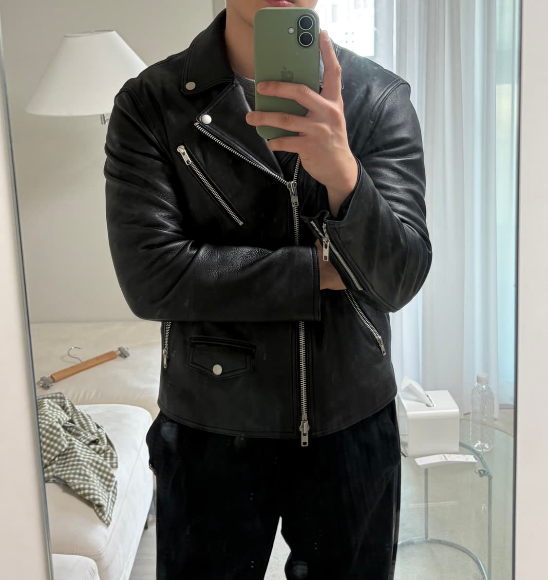 도프제이슨 램스킨 양가죽 더블 라이더 자켓 XL 상품이미지9