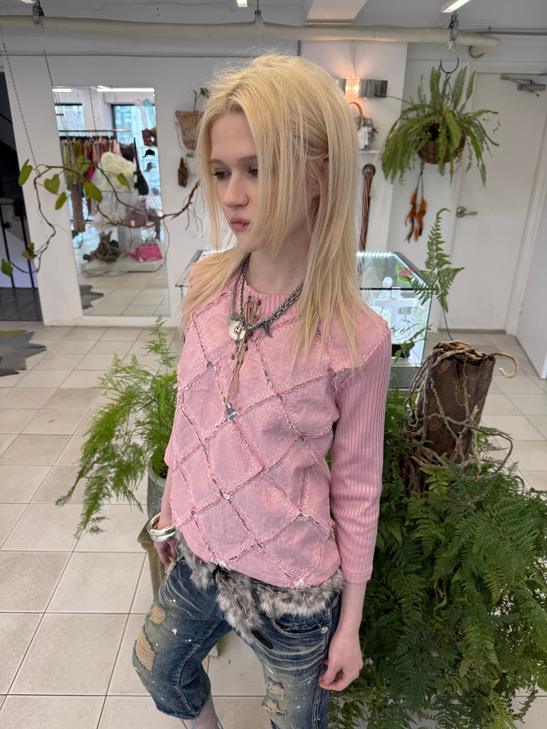 patchwork lace up top 상품이미지3