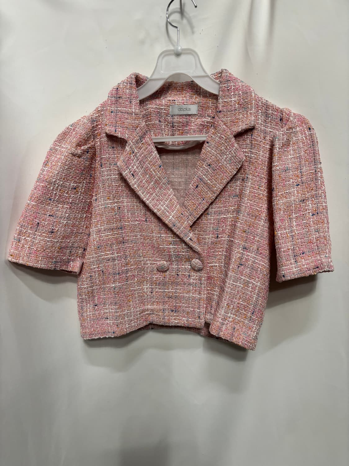 ab.plus핑크 트위드 반팔 세미 크롭 자켓 M 상품이미지1