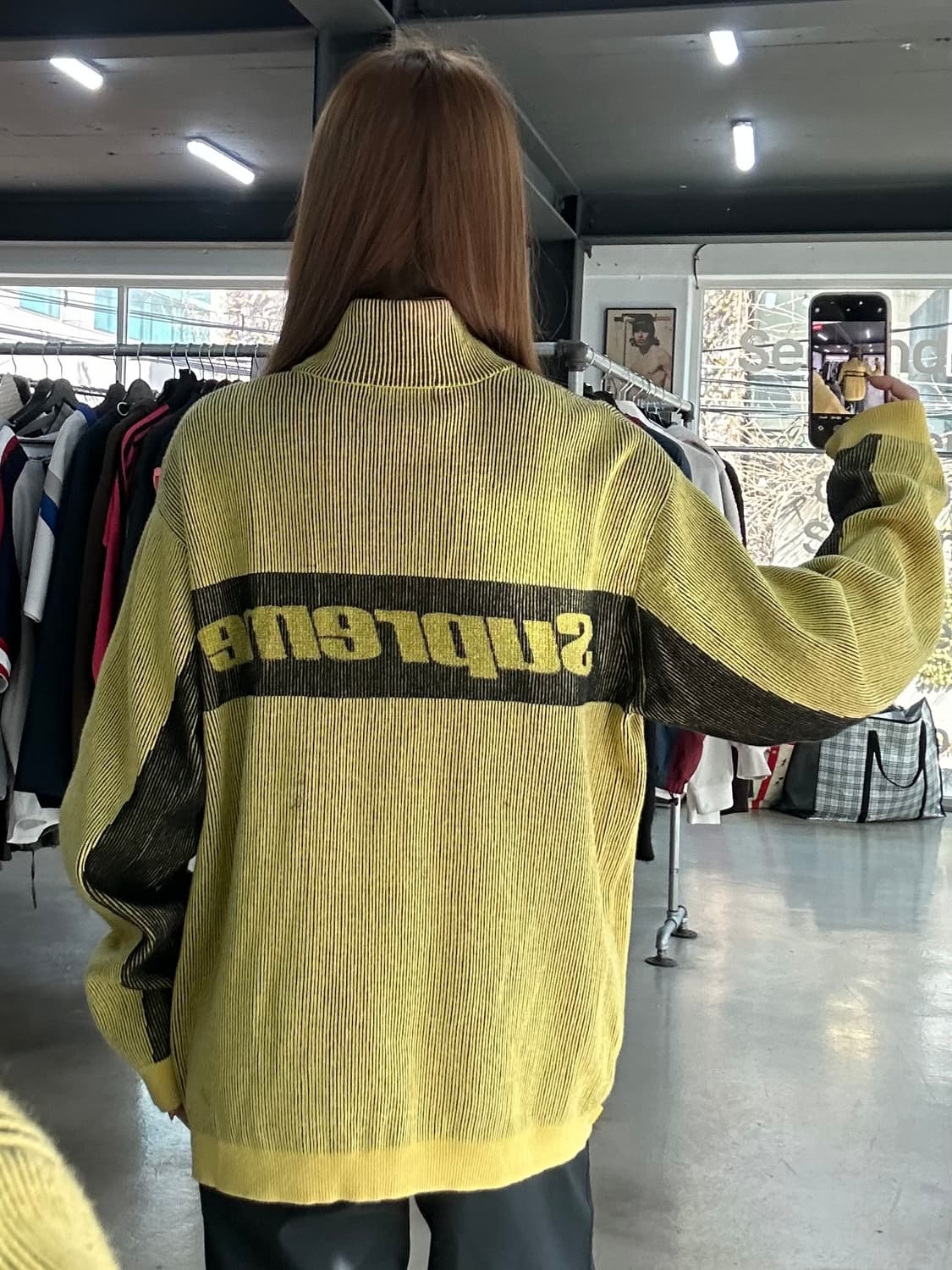 슈프림 22FW 투톤 리브드 집업 스웨터 옐로우 상품이미지1