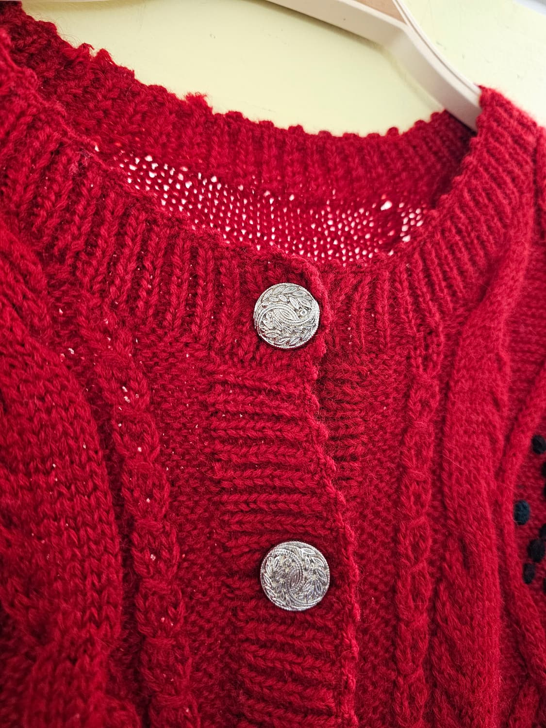 Europe 레드 꽈배기 니트 울 가디건 상품이미지4