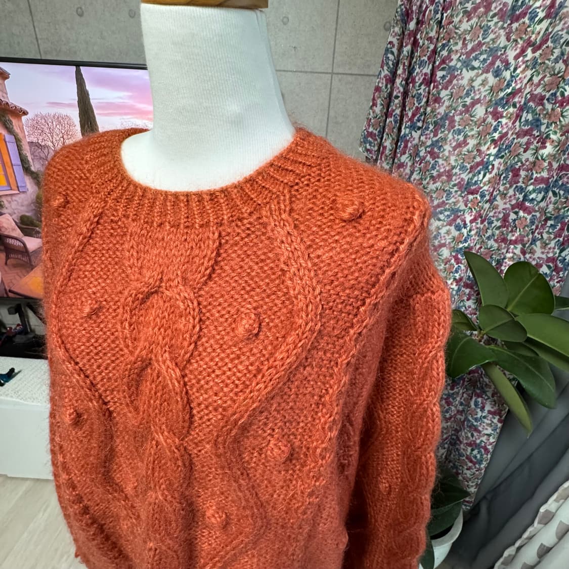 오렌지브라운 케이블 버블패턴 롱니트 스웨터 상품이미지7