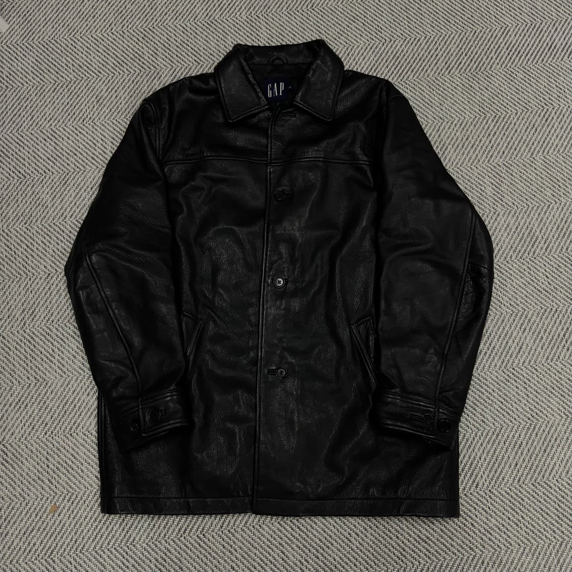 [L]올드 갭 레더 빈티지 카 코트 블랙 상품이미지1