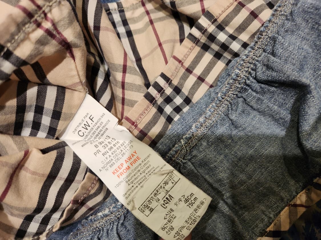 버버리키즈 데님 멜빵원피스9M 상품이미지4