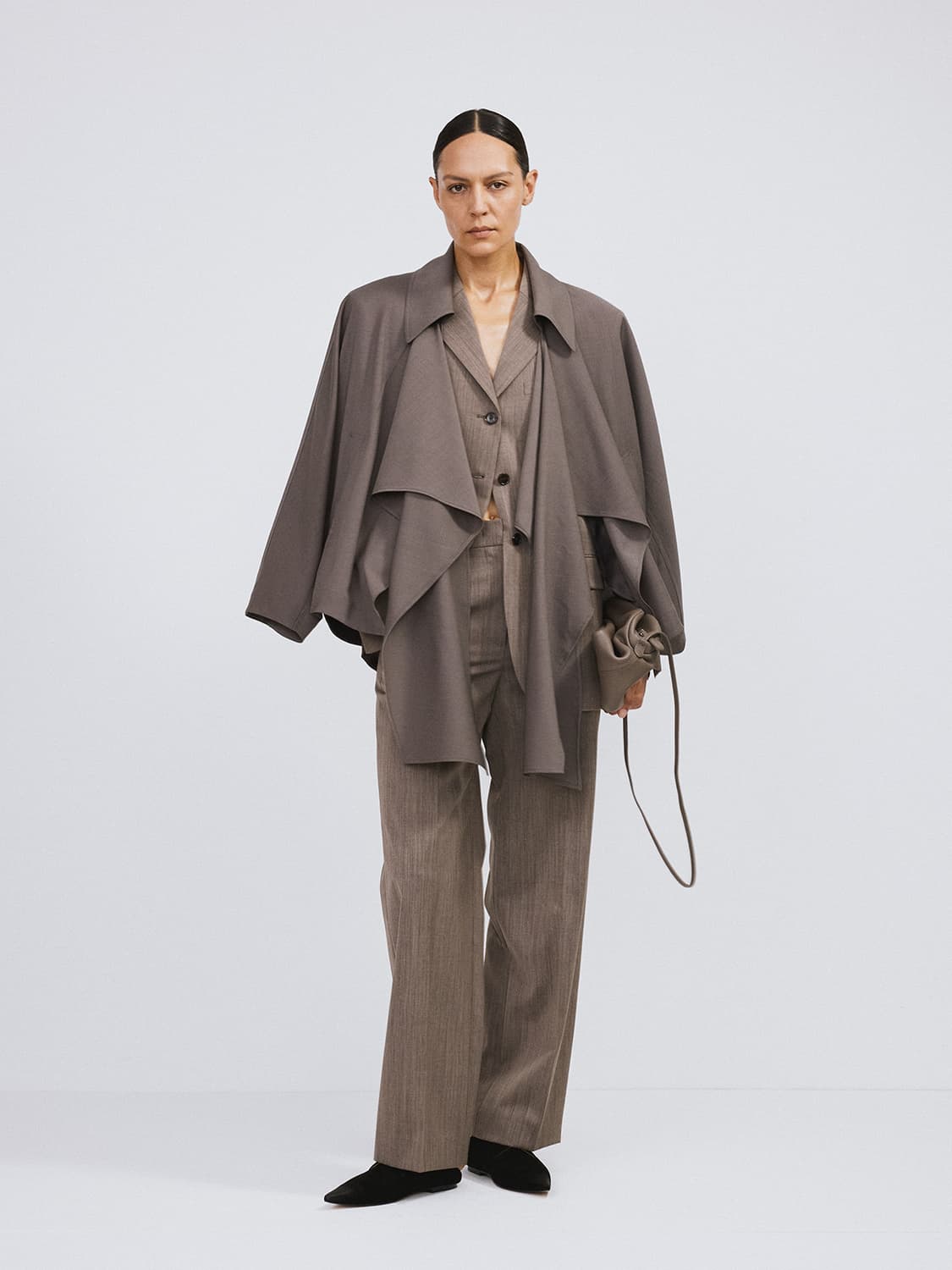 렉토 RECTO 머플러 랩 코트 세피아 그레이 상품이미지2