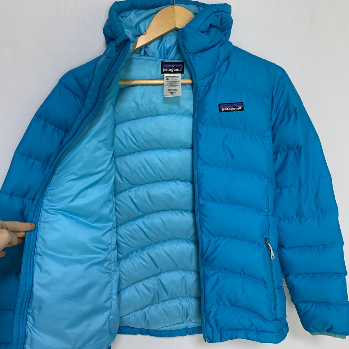 파타고니아 빈티지 여성용 스카이블루 경량 후드 패딩 점퍼 XS 상품이미지5