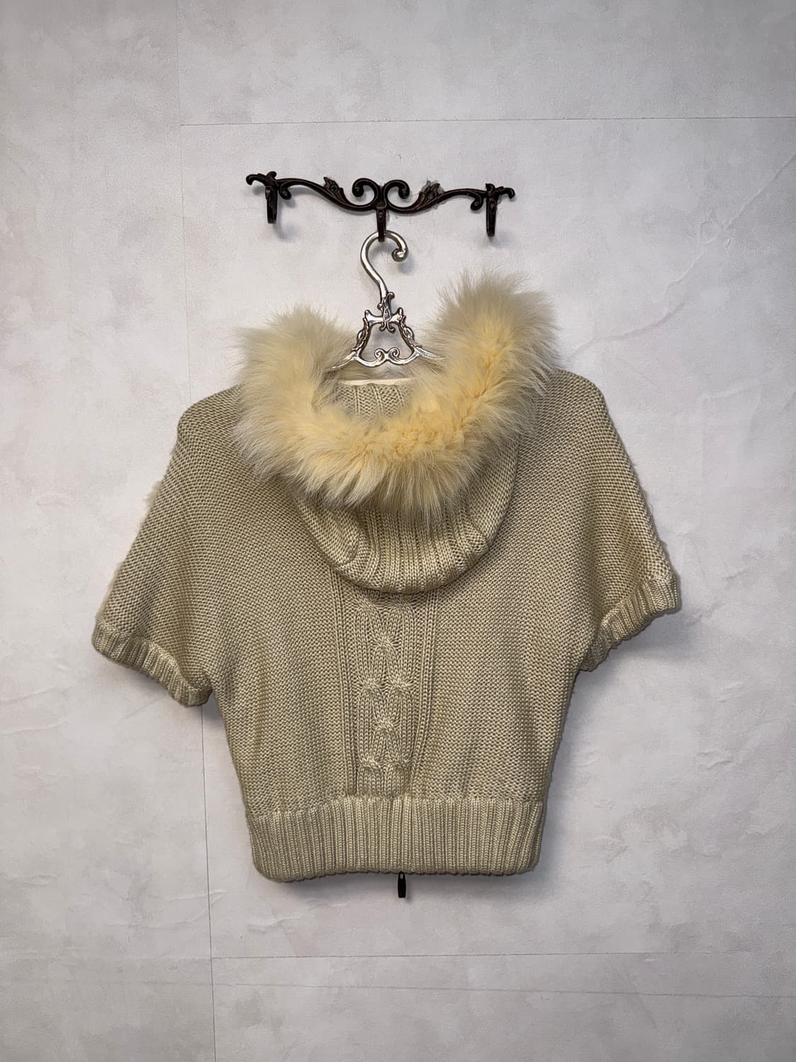 Beige rabbit&fox fur two ways half 후드집업  상품이미지5