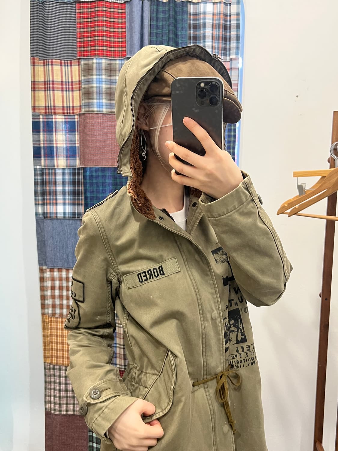 히스테릭글래머 카키 프린팅 퍼 롱 파카 상품이미지2