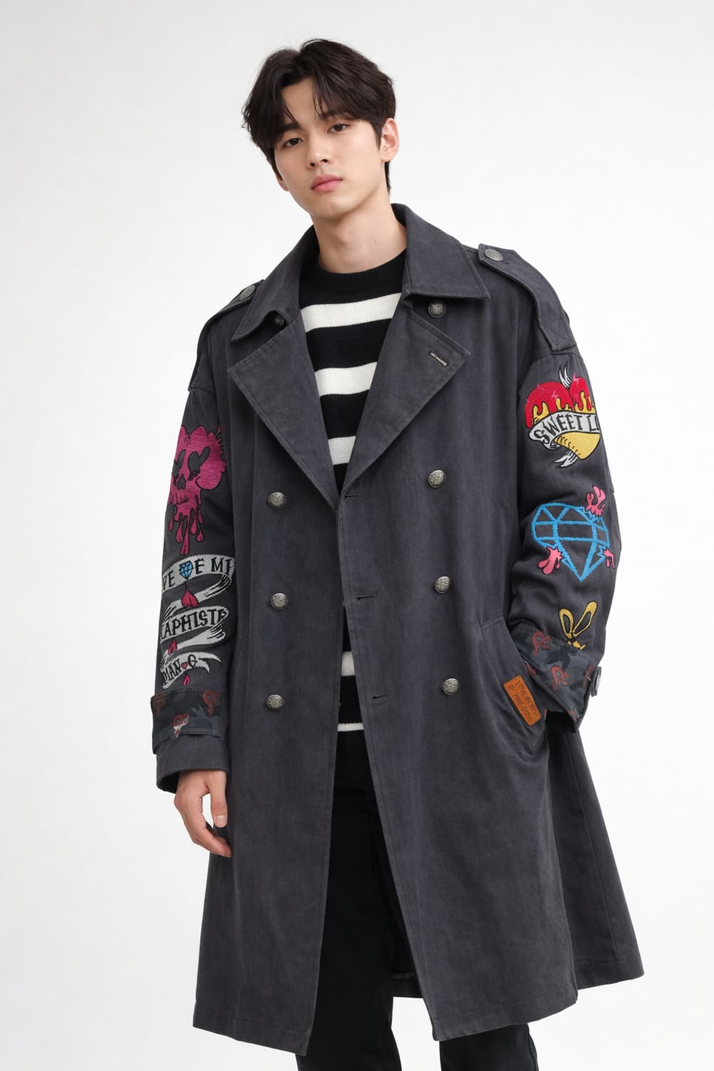 그라피스트 만지 자수 패치 더블 트렌치 코트 상품이미지1