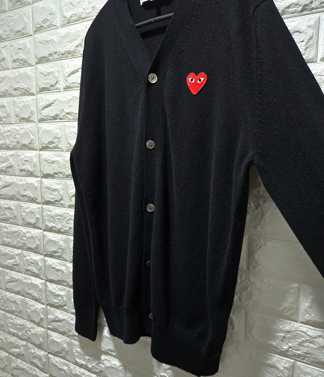 꼼데가르송 레드하트 와펜패치 울 니트 가디건 XL 상품이미지5