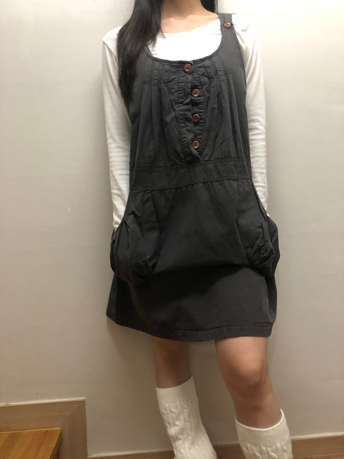 빈티지 그레이 버튼 원피스 상품이미지6