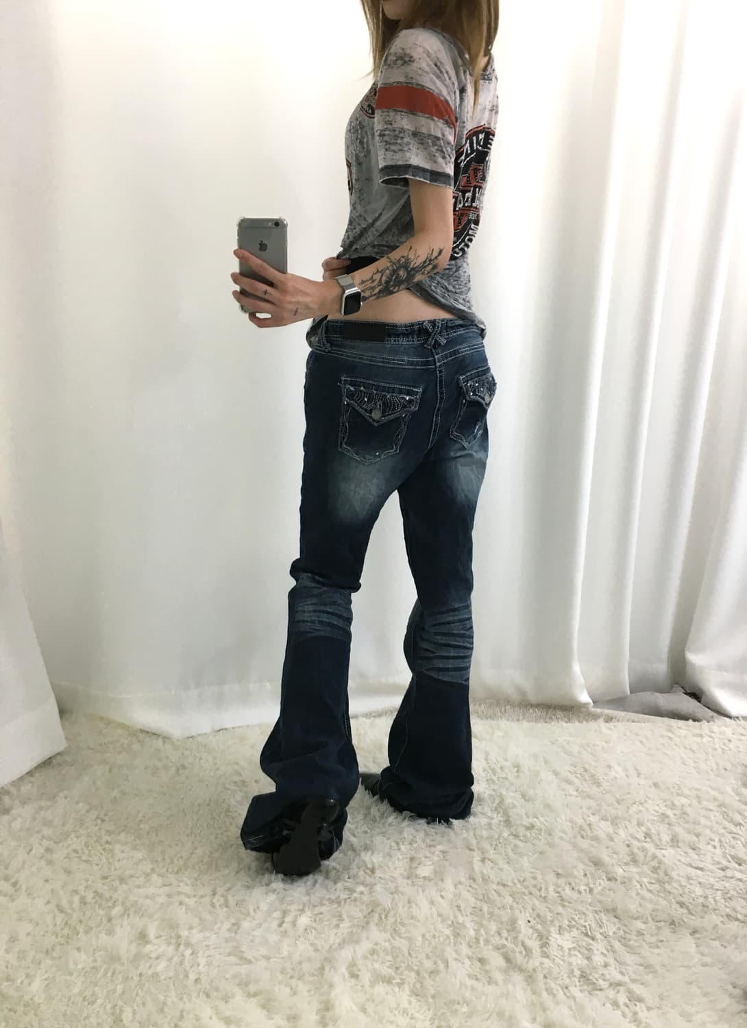 다크 오일워시 플레어 세미부츠컷 진  상품이미지1