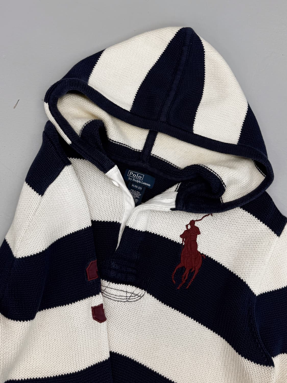 폴로 랄프로렌 루즈핏 빅포니 배색 코튼 니트 럭비 후드 상품이미지2