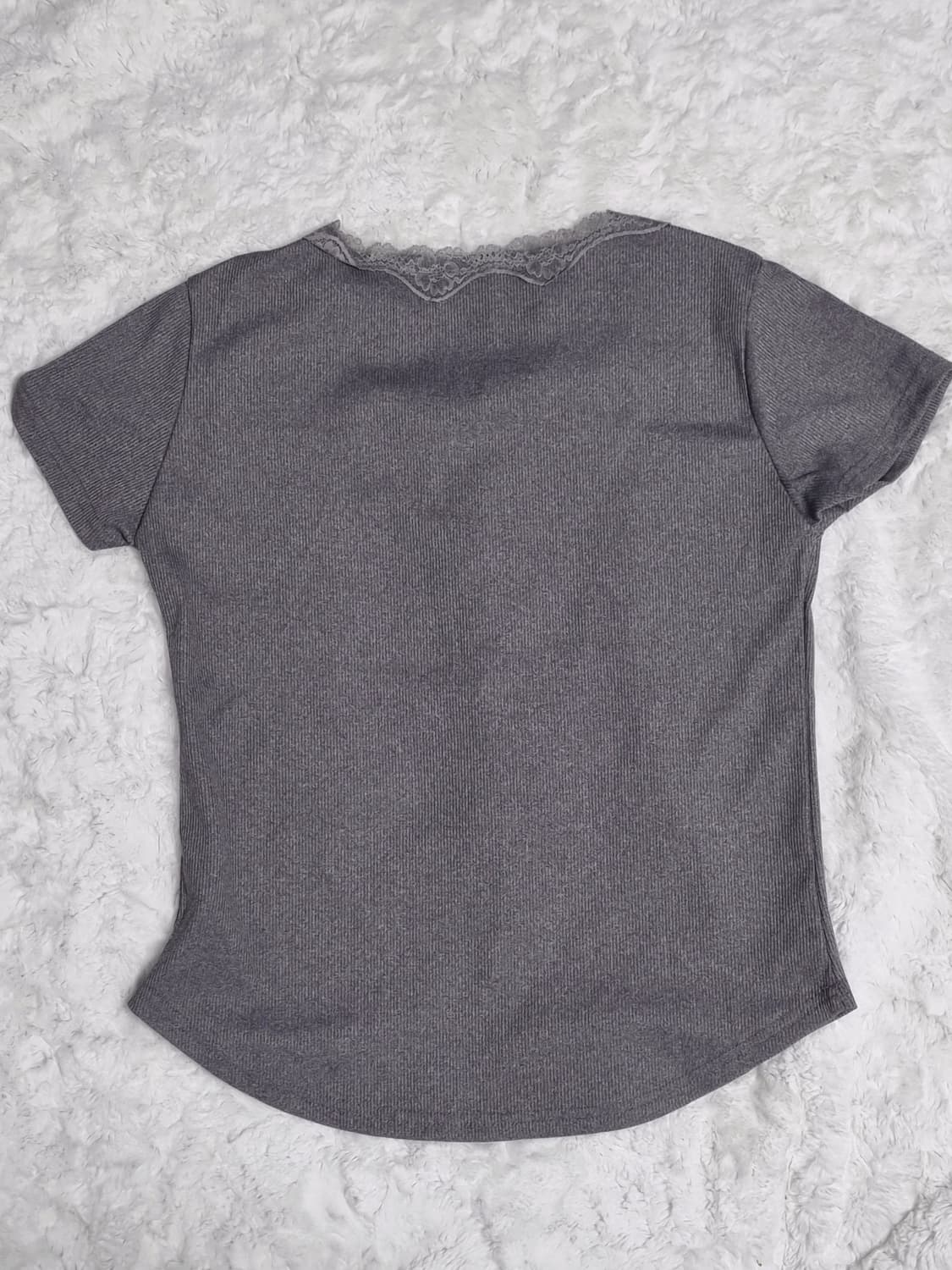 그레이 레이스 리본 포인트 반팔 티셔츠 상품이미지6