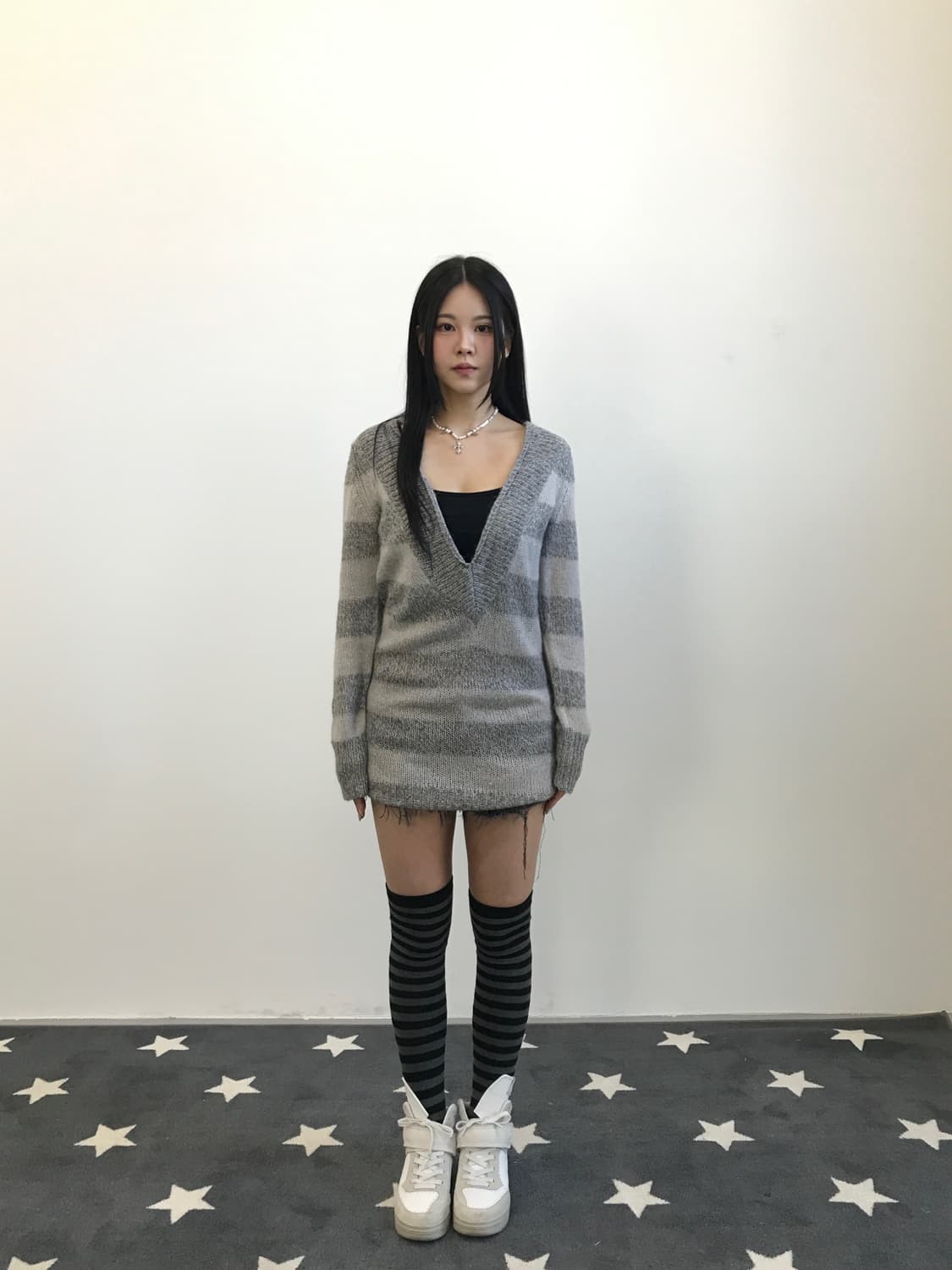 Jpn Y2k Acrylic Striped V-Neck Knit 상품이미지1