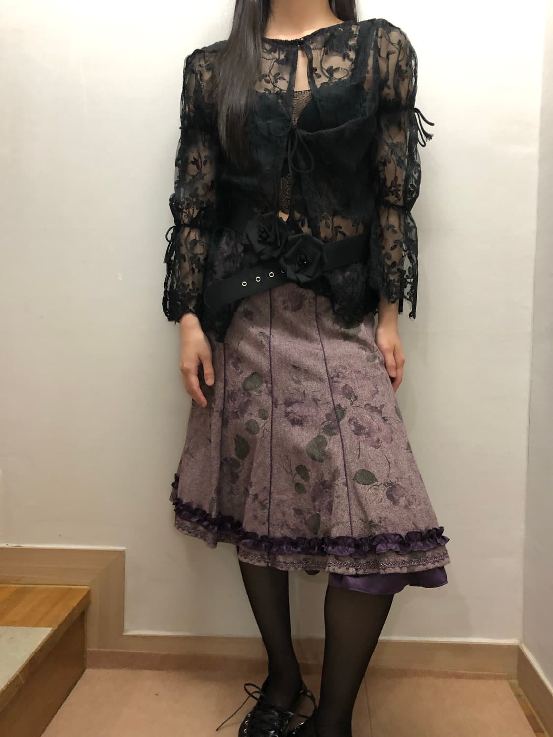 빈티지 퍼플 플라워 미디 스커트 상품이미지8